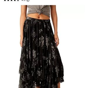 Free People Black Floral High Low Skirt